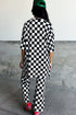 Black Checkered Print Half Sleeve Tunic Top and Flared Pants Set